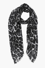 Load image into Gallery viewer, classic leopard print scarf in black and grey