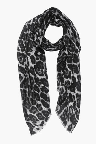 classic leopard print scarf in black and grey