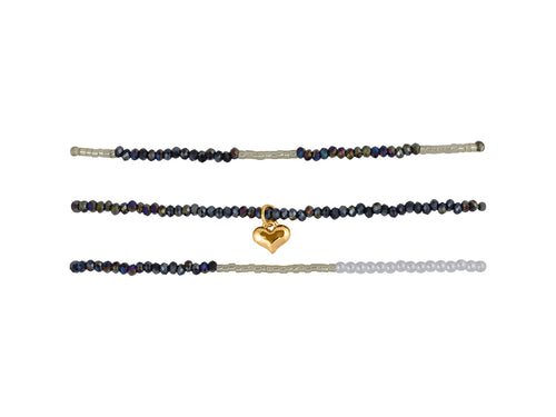 Delicate beaded ankle chains - a set of three in labradorite coloured faceted beads. Each ankle chain is different