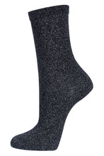 Load image into Gallery viewer, Black cotton socks with an all over silver glitter