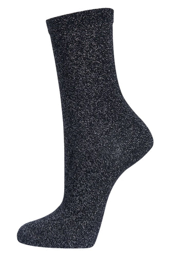 Black cotton socks with an all over silver glitter