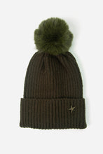 Load image into Gallery viewer, Khaki bobble hat with faux fur pom pom