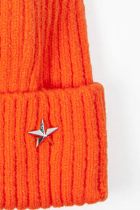Bobble Hat with Silver Star | Neon Orange