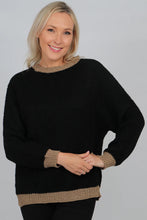 Load image into Gallery viewer, Black jumper with contrasting bronze cuffs, neck and waist