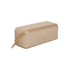 Load image into Gallery viewer, small stone train case: Perfect for storing makeup brushes and other necessities, this exclusive case exudes elegance and sophistication with a gold bee on the front.