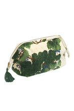 Load image into Gallery viewer, A velvet zip up pouch bag in a Japanese  acer  print. Green leaves on Cream