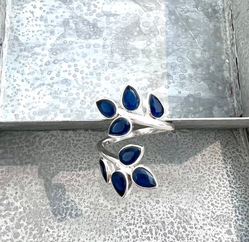 Blue zircon Greek Goddess inspired ring in sterling silver 925