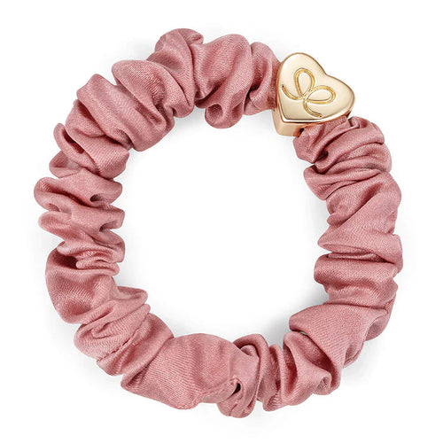 Gold Heart Silk Scrunchie | Champagne Pink