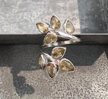 Load image into Gallery viewer, 925 sterling silver statement ring that has citrine stones in the shape of leaves pe