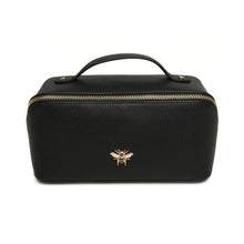 Load image into Gallery viewer, Black vanity case with a zip up section , two large storage sections and handy pockets