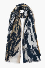 Load image into Gallery viewer, A luxe scarf of abstract print in navy and stone