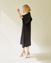 Load image into Gallery viewer, Black dress oversized fit with v neck and short sleeves
