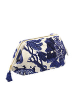 Load image into Gallery viewer, A perfect clutch or wash bag. This stunning organic cotton velvet pouch bag One Hundred Stars Giant Willowfeatures the classic blue and white willow print which can often be found adorning vintage pottery.