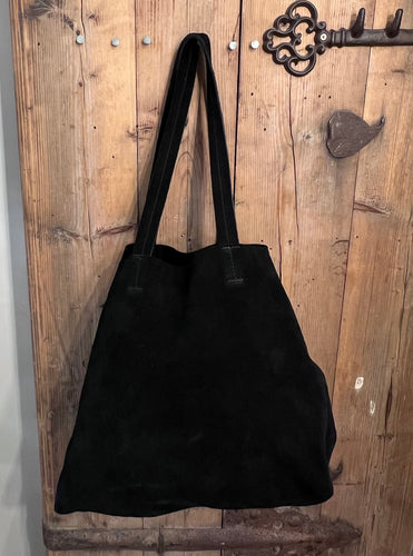 soft suede tote bag with inner zip up pouch on a detachable hook. Handmade in Marrakech