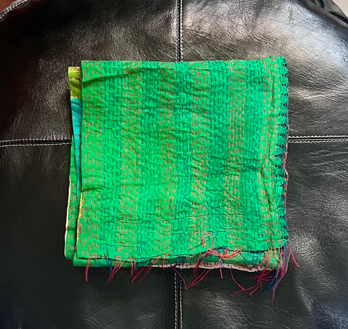 Silk kantha embroidered patchwork scarf