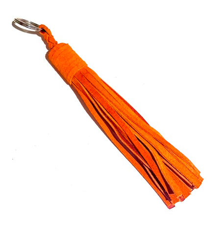 Bright orange suede tassel keyring