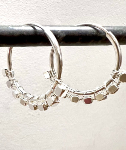 Sterling Silver Hoop Earrings With Block Detail | Medium