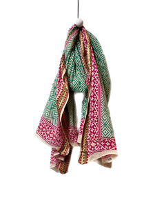 Indian Block Printed Cotton Scarf with Embroidered Edge