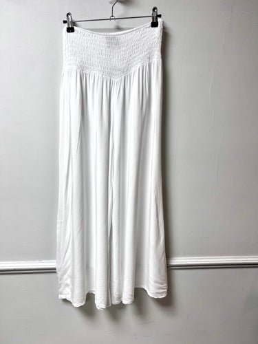 Shirred waist wide leg trousers in white