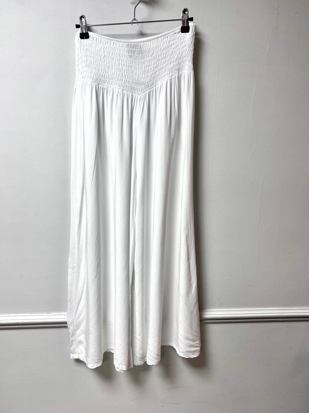 Shirred waist wide leg trousers in white