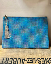 Load image into Gallery viewer, Turquoise and Grey Clutch Purse with Cactus Silk Tassel