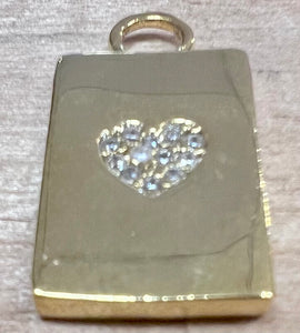 Rectangular Sparkly Crystal Heart Charm | Gold