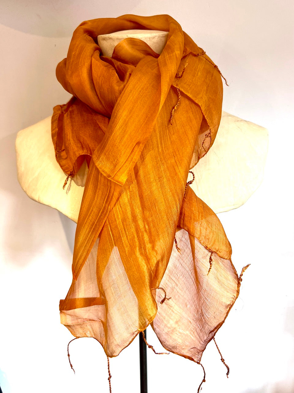 Beautiful fine silk scarf in burnt orange