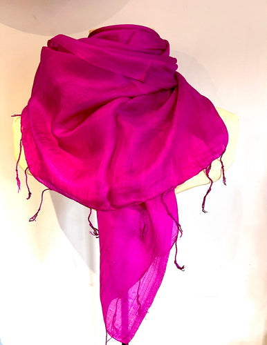 Fine 100% silk scarf - fuchsia pink - made in Hoi An