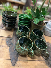 Load image into Gallery viewer, Green mottled finish glazed mugs handmade and painted in Morocco