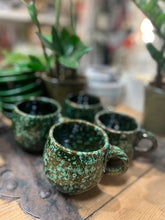 Load image into Gallery viewer, Green mottled finish glazed mugs handmade and painted in Morocco