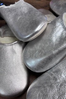 Silver Sheepskin Lined Moroccan Babouche Leather Slippers