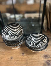 Load image into Gallery viewer, Small ceramic bowls with wavy lines in black and white - made in Safi Morocco