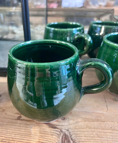 Dark green rounded ceramic mug -handmade and painted in Morocco