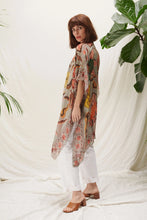 Load image into Gallery viewer, A lightweight kimono in grey with bold florals in rich orange, yellow and brown