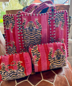 Madagascar Pink Tiger Velvet Tote Bag | Sixton London