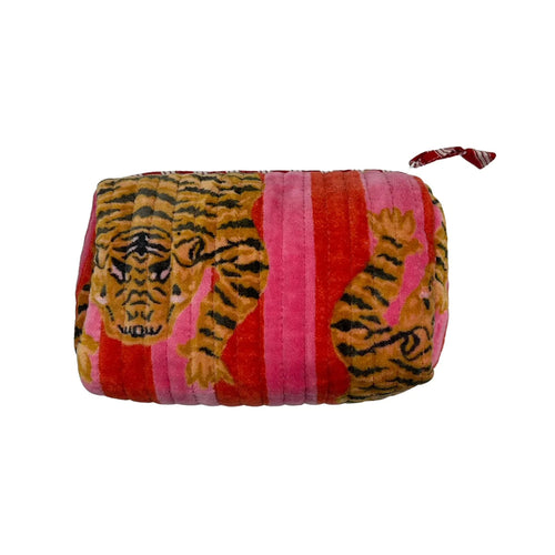Small tiger print velvet makeup bag with wild tigers on it