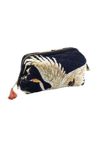 Black stork design velvet pouch 