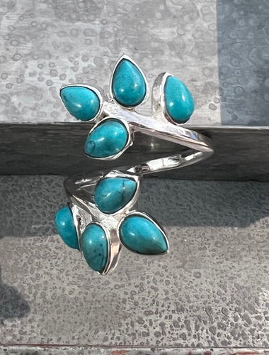 Turquoise stone in sterling silver adjustable statement ring