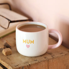 Load image into Gallery viewer, Ceramic MUM cup in soft white with a pink handle and pink heart 