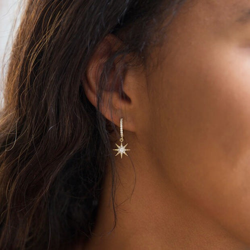 Crystal Star Huggie Hoop Earrings | Gold