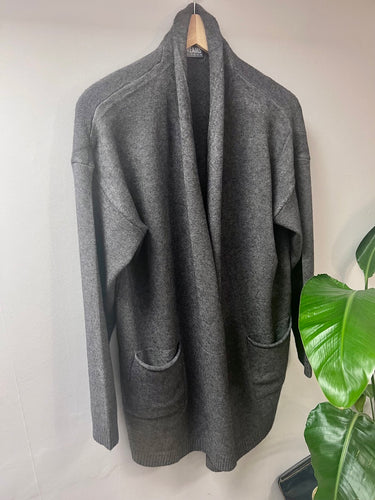 Charcoal super soft cardigan with no buttons, dropped sleeves and front  pockets