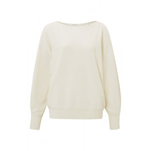 Cream Boat Neck Sweater with Open Shoulder | YAYA
