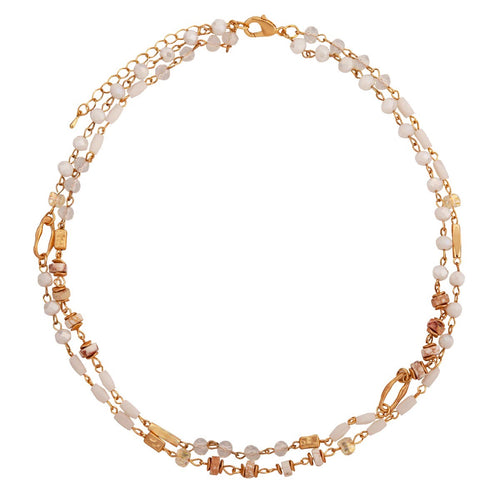 double strand semi-precious gem necklace in white and gold