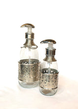 Load image into Gallery viewer, Glass soap dispenser with metal detail