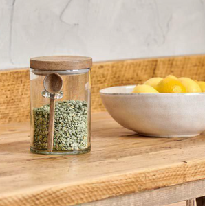 Mango wood and glass storage jar with spoon | Kossi
