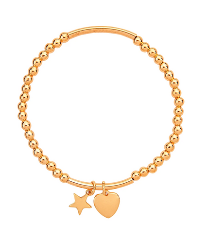 Heart and Star Elasticated Bracelet | Gold