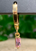 Load image into Gallery viewer, Huggie earring with tiny drop in pink crystal