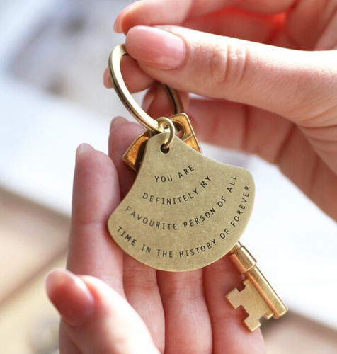 An antique brass keyring with a quote  for your favourite person