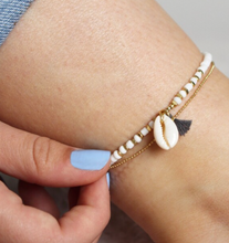 Load image into Gallery viewer, White Beaded Shell and Tassel Charm Anklet