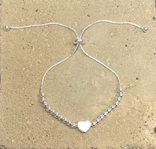 Load image into Gallery viewer, sterling silver bracelet with small heart and beads on a snake chain
